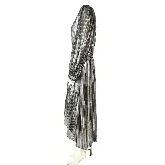 NWT IRO Silver Black Flowy Eureka Poly Long Sleeve Sparkle Plunge Dress 40EU 8US - Picture 6 of 6